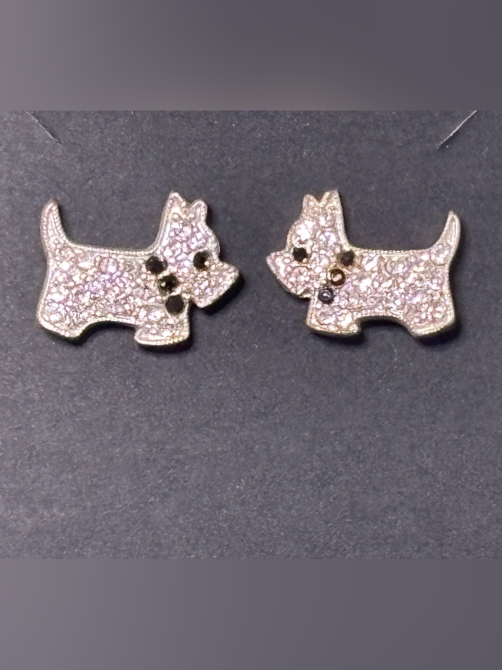 Sparkling Silver Dog Stud Earrings for Kids